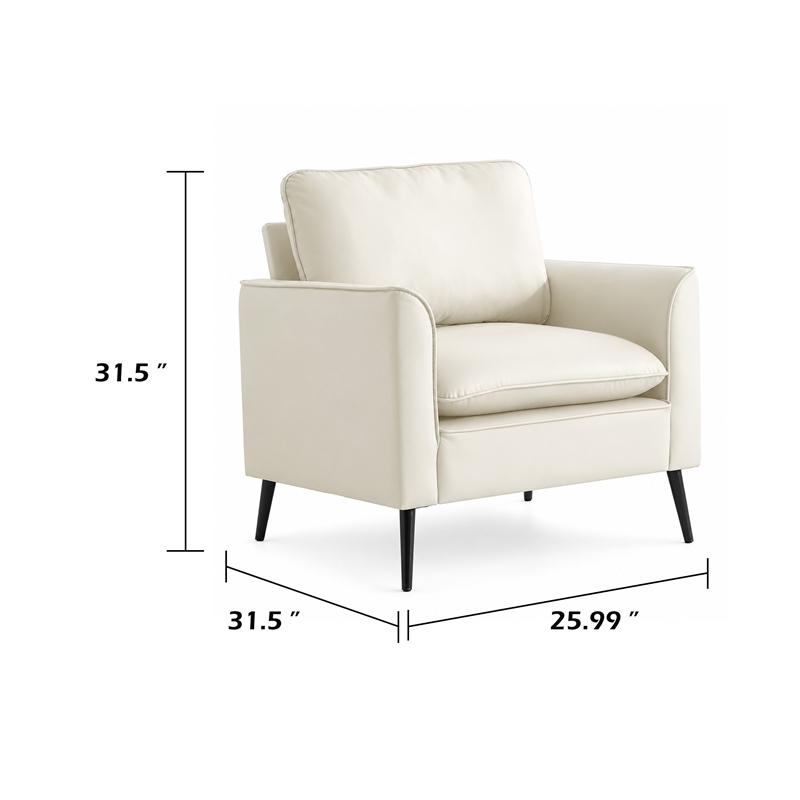 Pimi Sofa Chair Set of 2- Cream White Faux Leather- Retro Black Legs