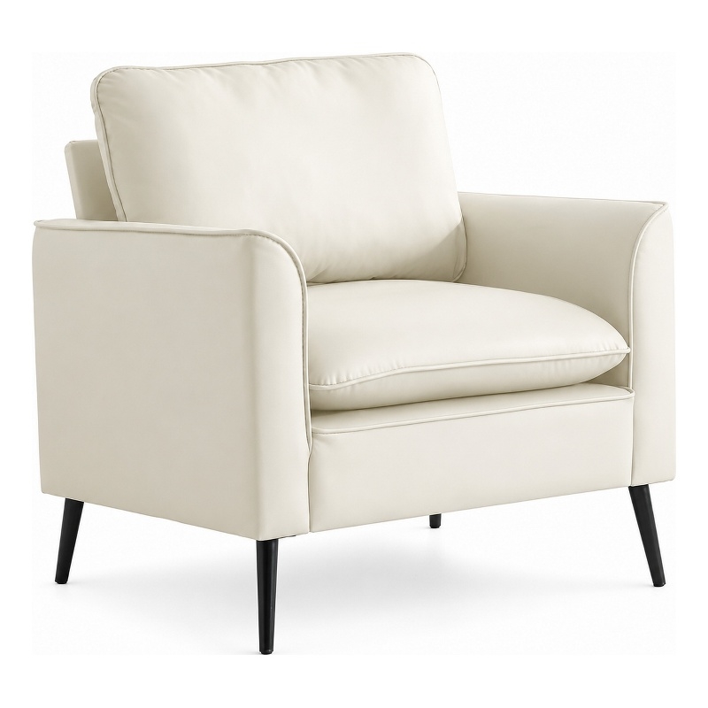 Pimi Sofa Chair Set of 2- Cream White Faux Leather- Retro Black Legs