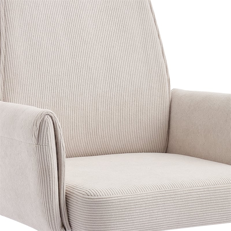 Vena Liftable Office Chair- Memory Foam White Corduroy- Gold Metal Base
