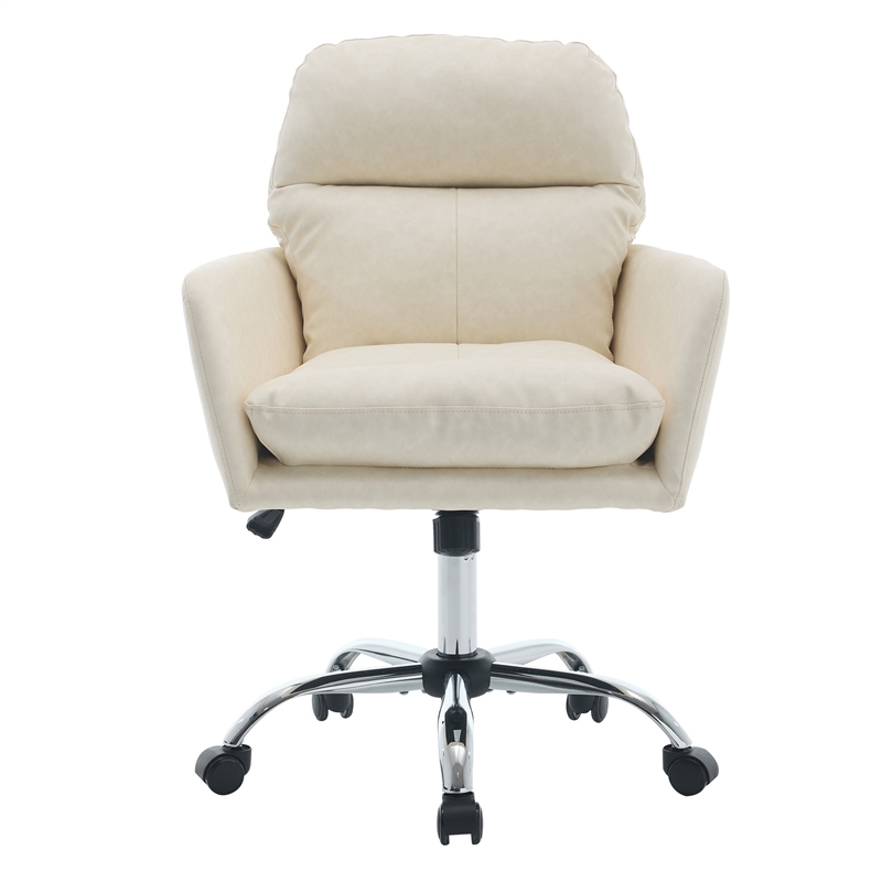 Limz Swivel Office Chair- Adjustable Height- Foam Fill White Faux Leather
