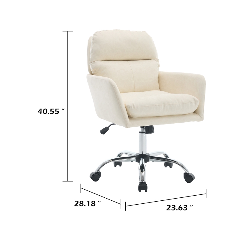 Limz Swivel Office Chair- Adjustable Height- Foam Fill White Faux Leather