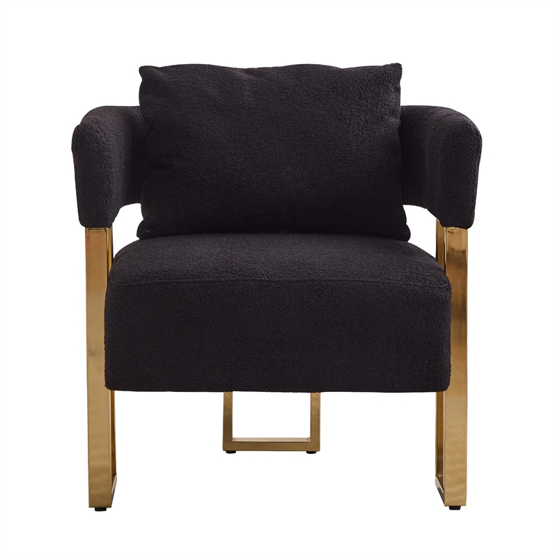Sery Accent Sofa Chair Set of 2- Black Teddy Fleece- Gold Square Legs