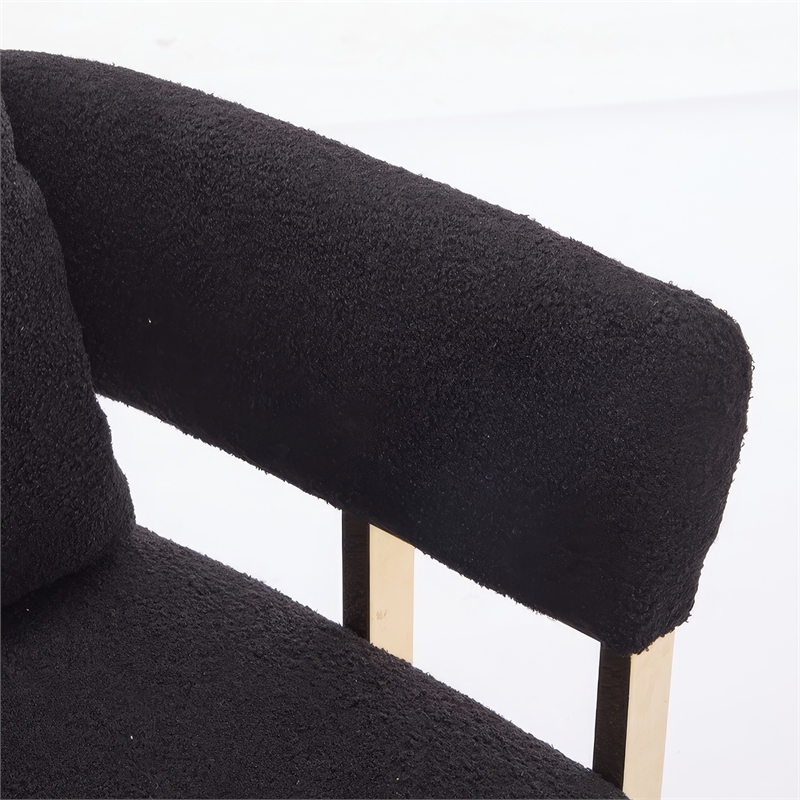 Sery Accent Sofa Chair Set of 2- Black Teddy Fleece- Gold Square Legs