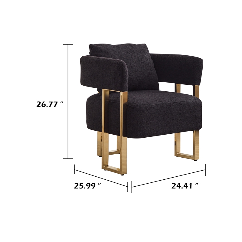 Sery Accent Sofa Chair Set of 2- Black Teddy Fleece- Gold Square Legs