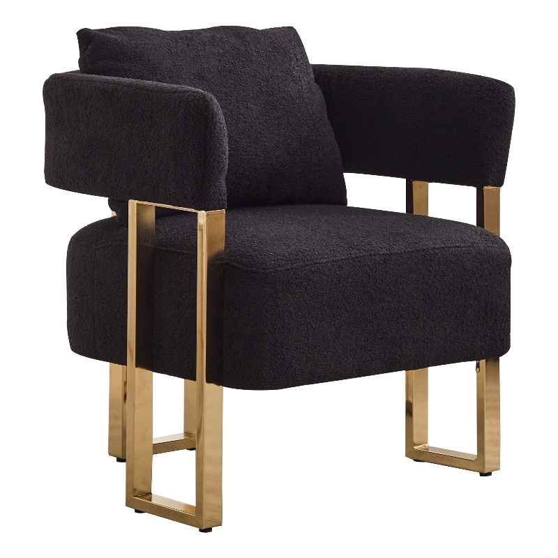 Sery Accent Sofa Chair Set of 2- Black Teddy Fleece- Gold Square Legs