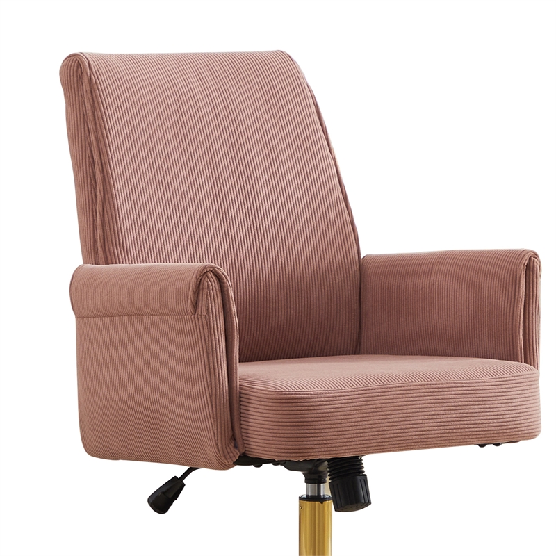 Swivel Office Chair- Light Pink Corduroy- Adjustable Height- Gold Base