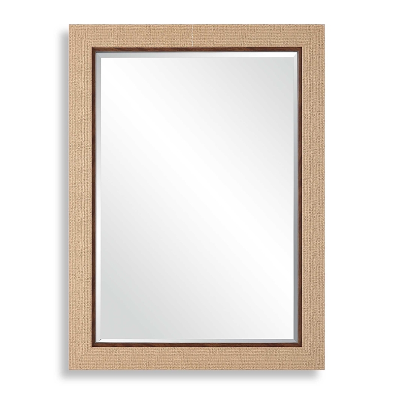 Raga Accent Wall Mirror- Basket Weave Design- Beige and Dark Brown 28x38