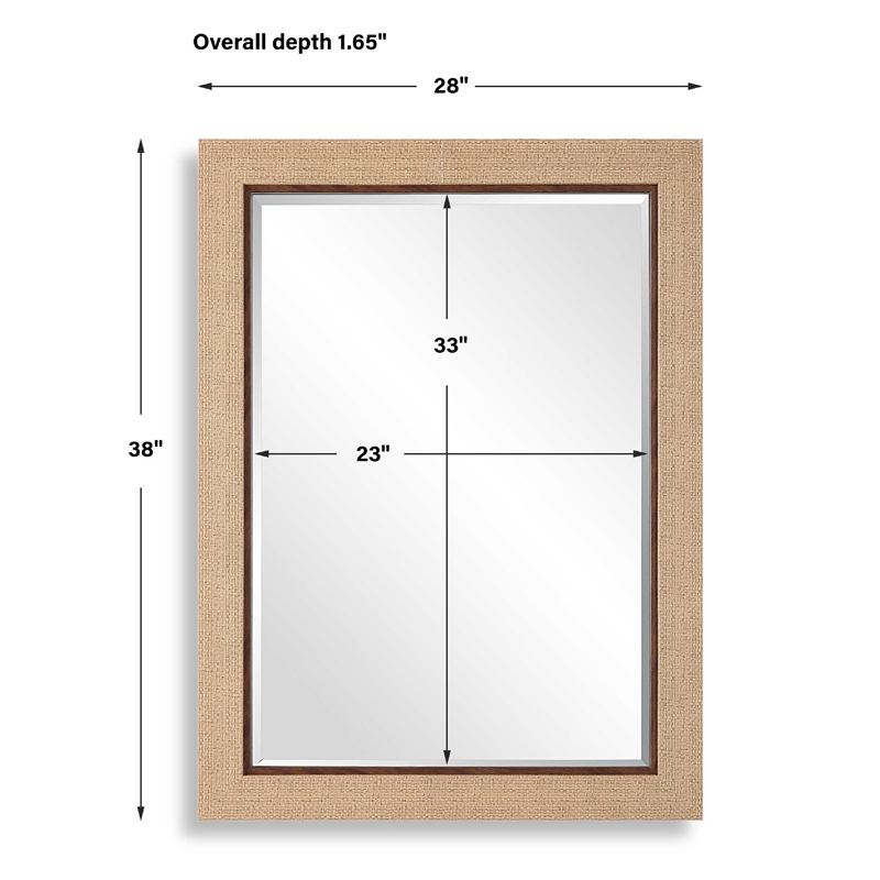 Raga Accent Wall Mirror- Basket Weave Design- Beige and Dark Brown 28x38