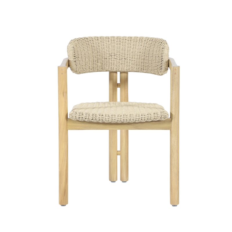 Seno Outdoor Chair Set of 2- Curved Back- Beige Wicker Seat- Natural Wood