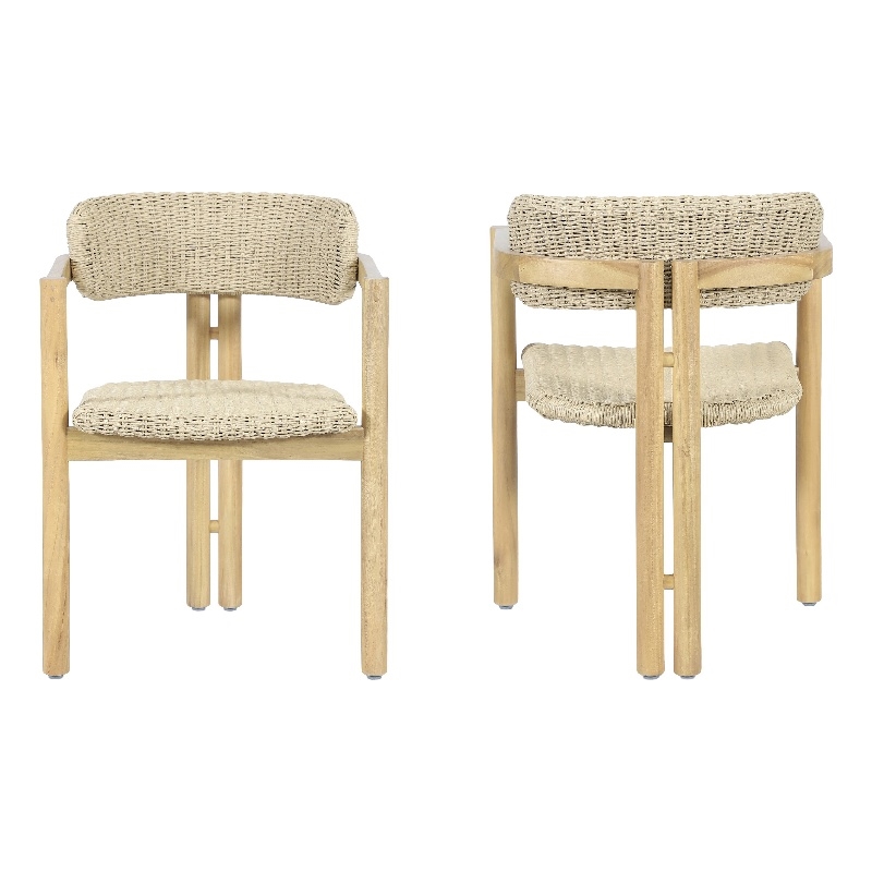 Seno Outdoor Chair Set of 2- Curved Back- Beige Wicker Seat- Natural Wood