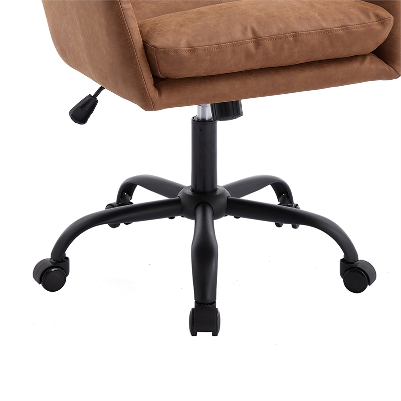 Limz Swivel Office Chair- Adjustable Height- Foam Fill Brown Faux Leather