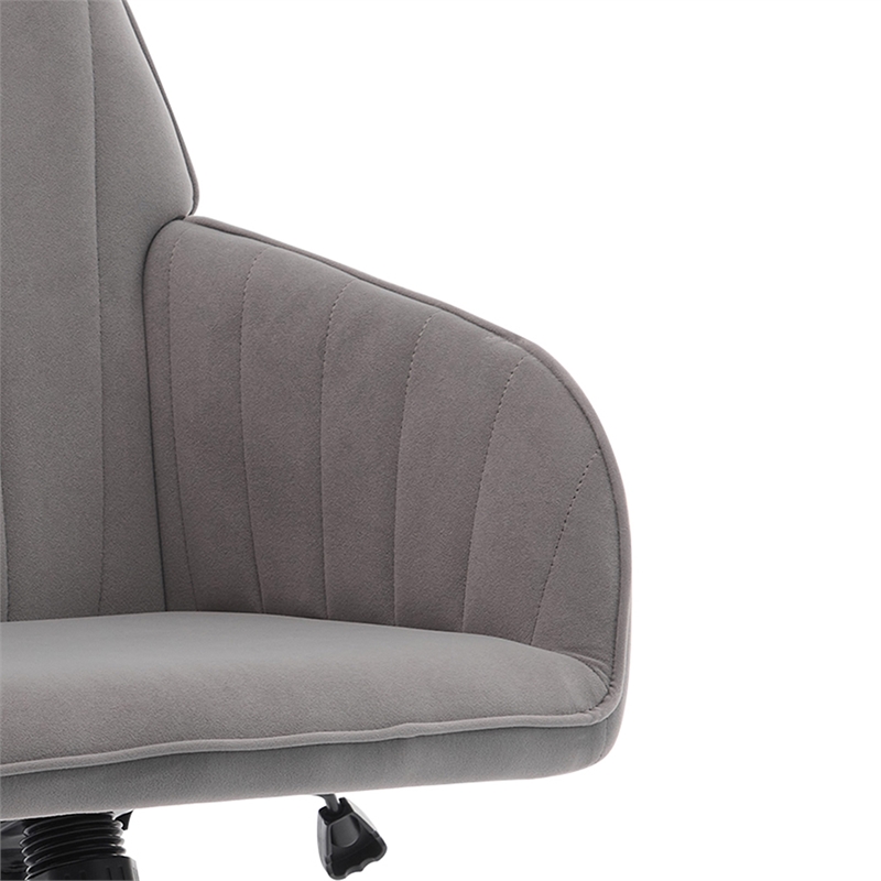 Arun Swivel Office Chair- Memory Foam- Tufted Gray Velvet- Silver Metal