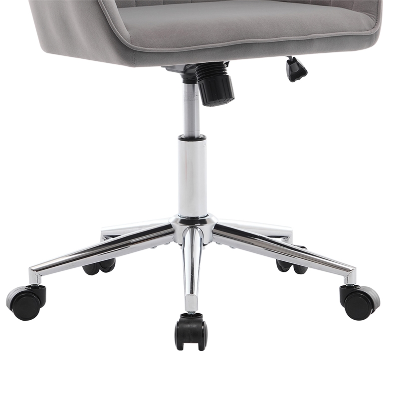 Arun Swivel Office Chair- Memory Foam- Tufted Gray Velvet- Silver Metal