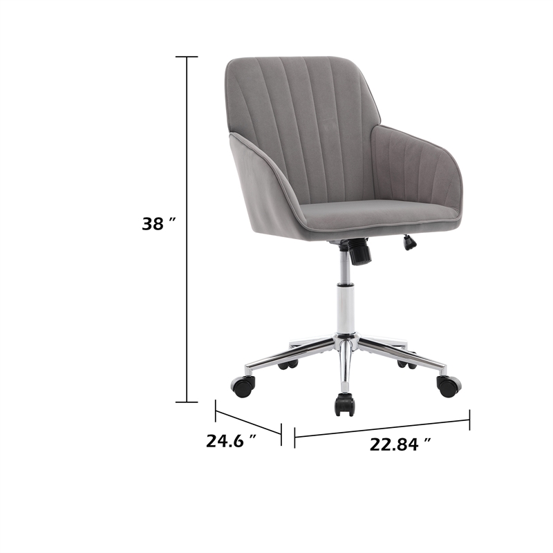 Arun Swivel Office Chair- Memory Foam- Tufted Gray Velvet- Silver Metal