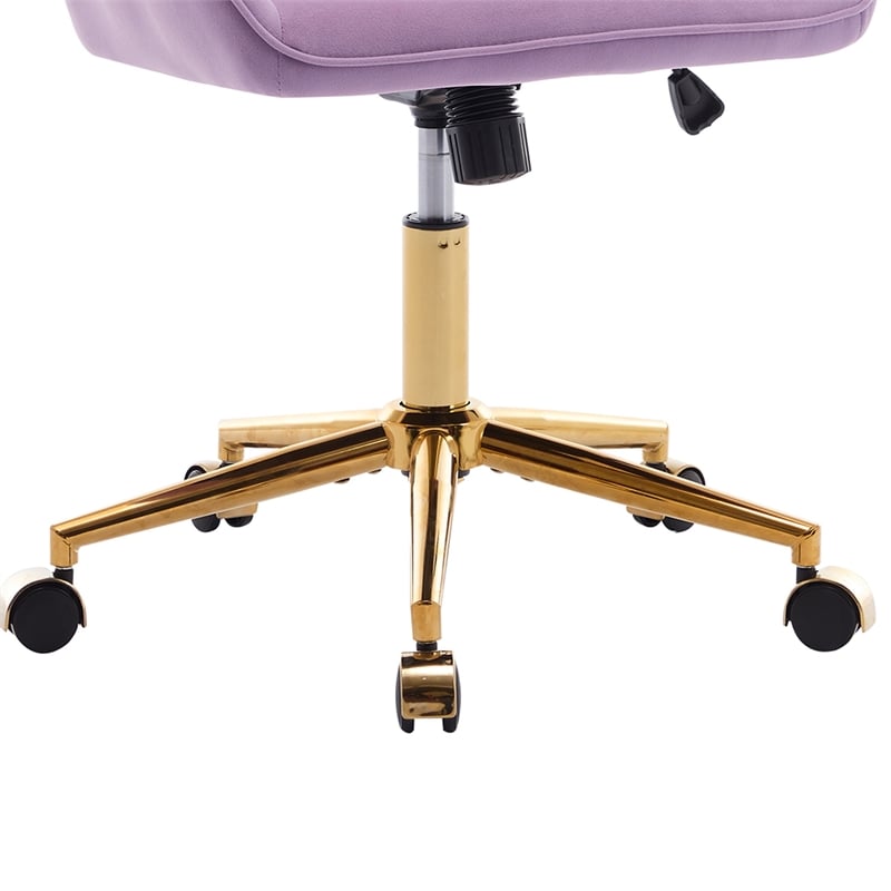 Arun Swivel Office Chair- Memory Foam Fill Lilac Purple Velvet- Gold Metal