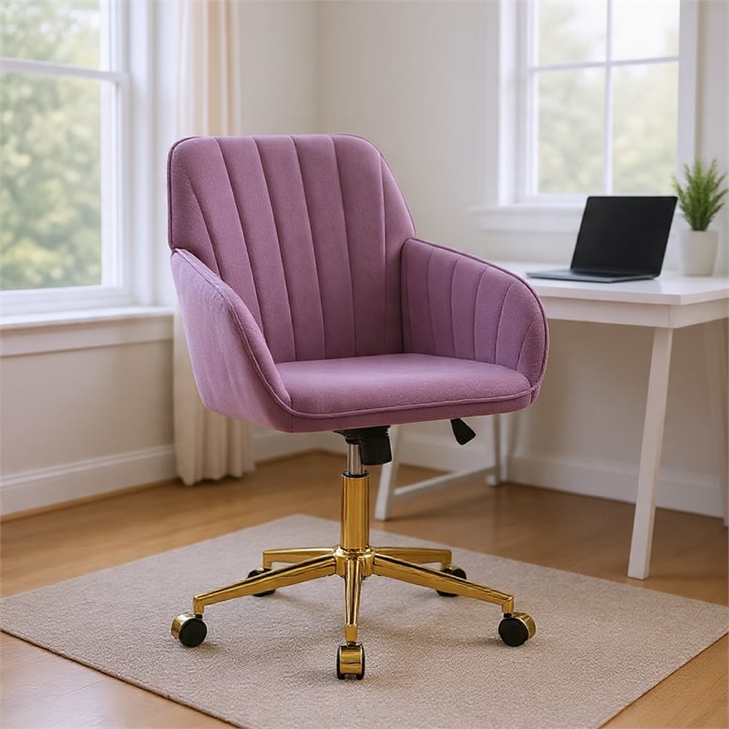 Arun Swivel Office Chair- Memory Foam Fill Lilac Purple Velvet- Gold Metal