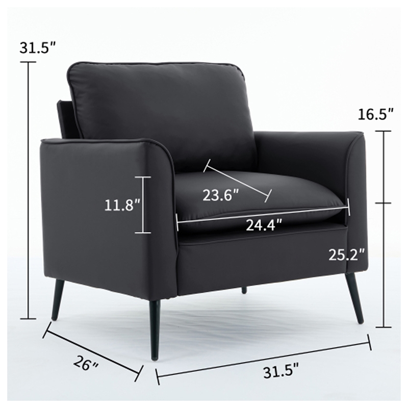 Heya Lounge Sofa Chair Set of 2- Track Arms- Black Faux Leather