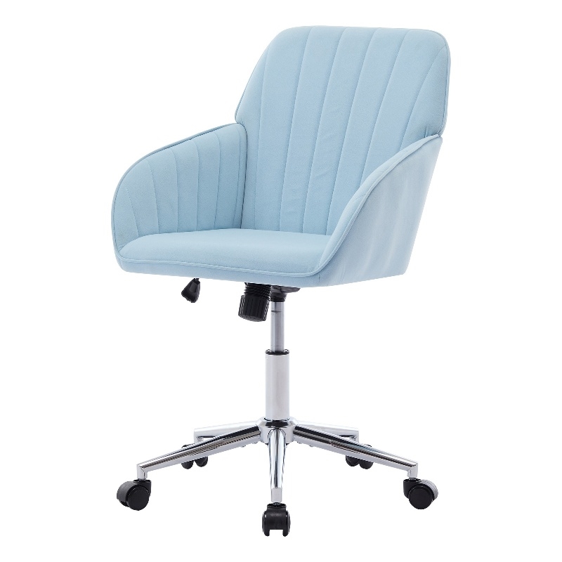 Kena Swivel Office Chair- Baby Blue Tufted Velvet- Adjustable Height