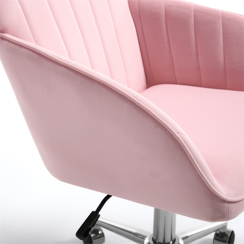 Kena Swivel Office Chair- Baby Pink Tufted Velvet- Adjustable Height
