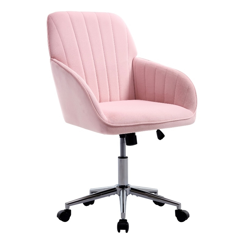 Kena Swivel Office Chair- Baby Pink Tufted Velvet- Adjustable Height
