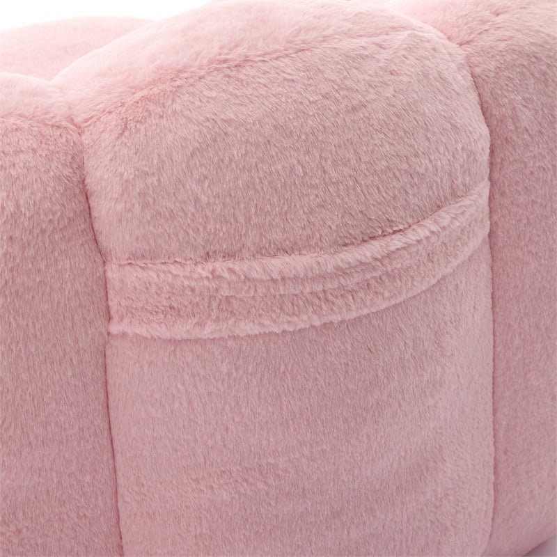 Lery Lotus Accent Sofa Chair- Compressed Bean Bag- Pink Faux Fur
