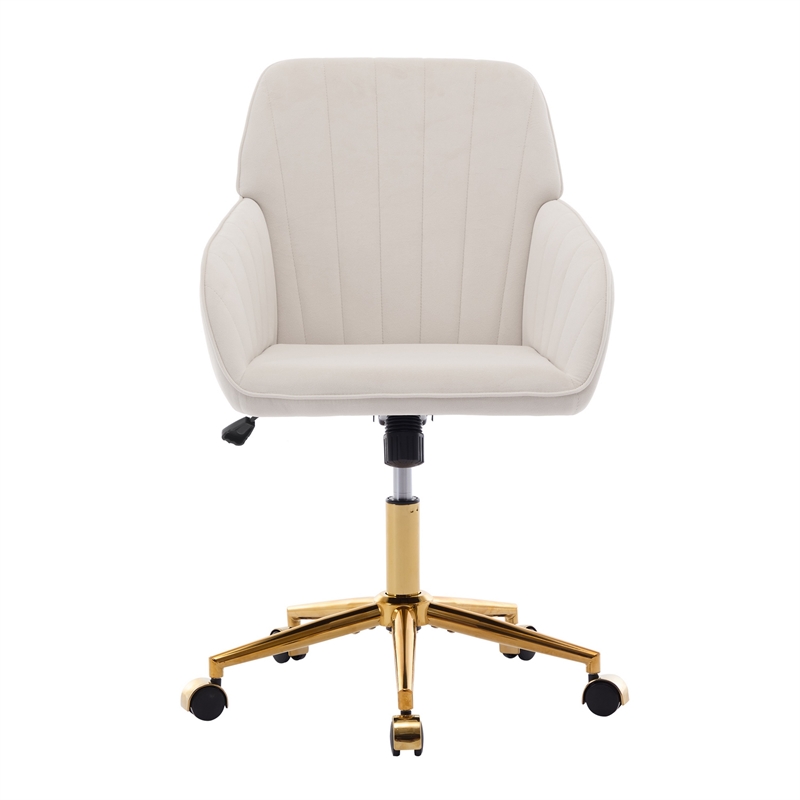 Kena Swivel Office Chair- Adjustable Height- Beige Tufted Velvet- Gold