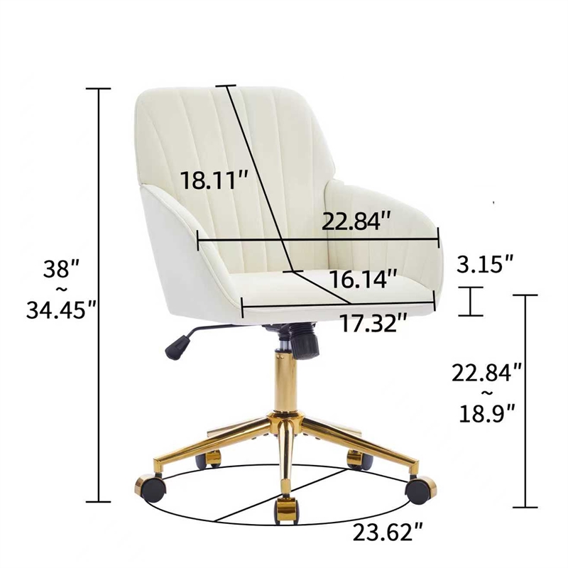 Kena Swivel Office Chair- Adjustable Height- Beige Tufted Velvet- Gold
