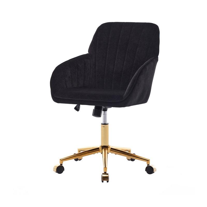 Kena Swivel Office Chair- Adjustable Height- Black Tufted Velvet- Gold