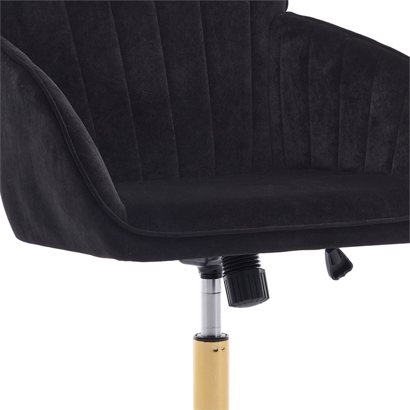 Kena Swivel Office Chair- Adjustable Height- Black Tufted Velvet- Gold