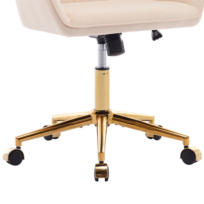 Kena Swivel Office Chair- Adjustable Height- Khaki Tufted Velvet- Gold