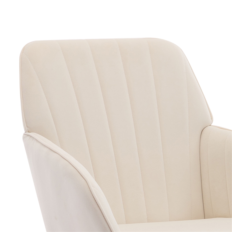Kena Swivel Office Chair- Beige Tufted Velvet- Adjustable Height- Silver