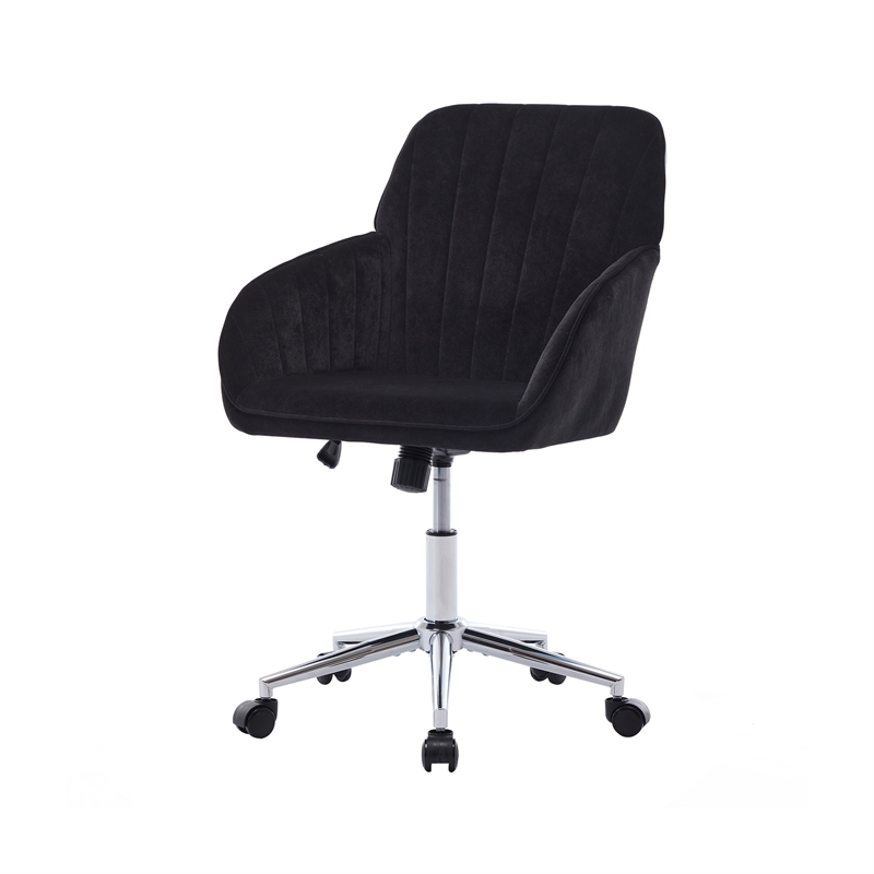 Kena Swivel Office Chair- Black Tufted Velvet- Adjustable Height- Silver