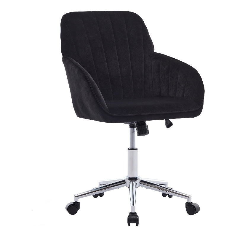 Kena Swivel Office Chair- Black Tufted Velvet- Adjustable Height- Silver