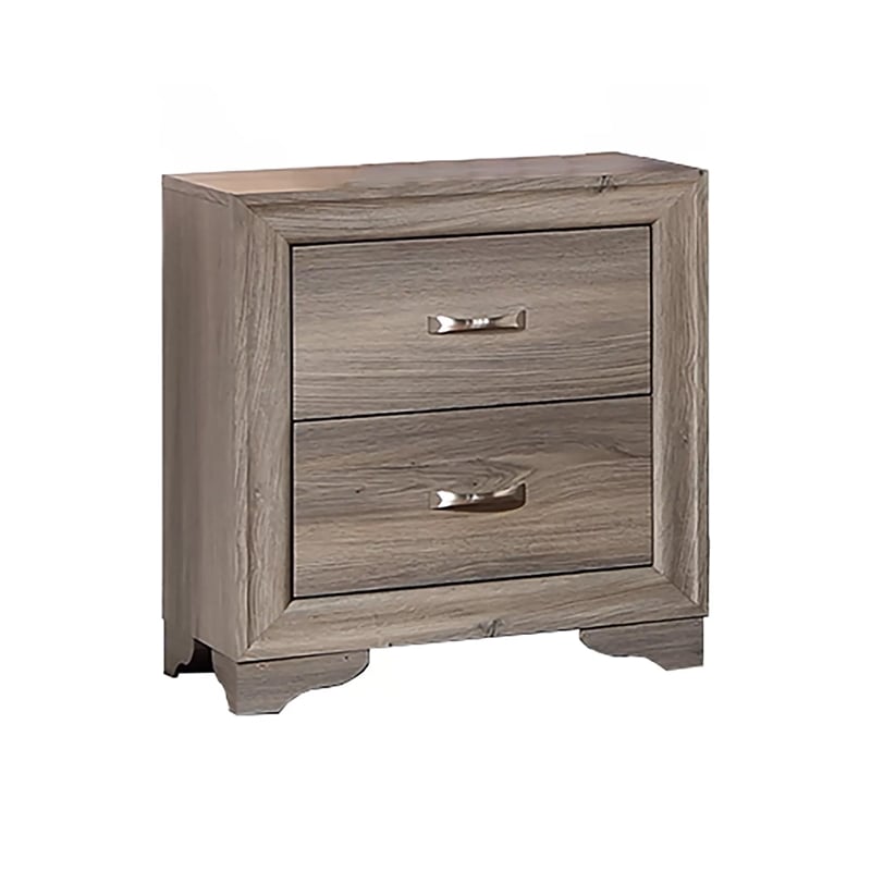 Aaz Nightstand- 2 Drawers- Silver Handles- Weathered Gray