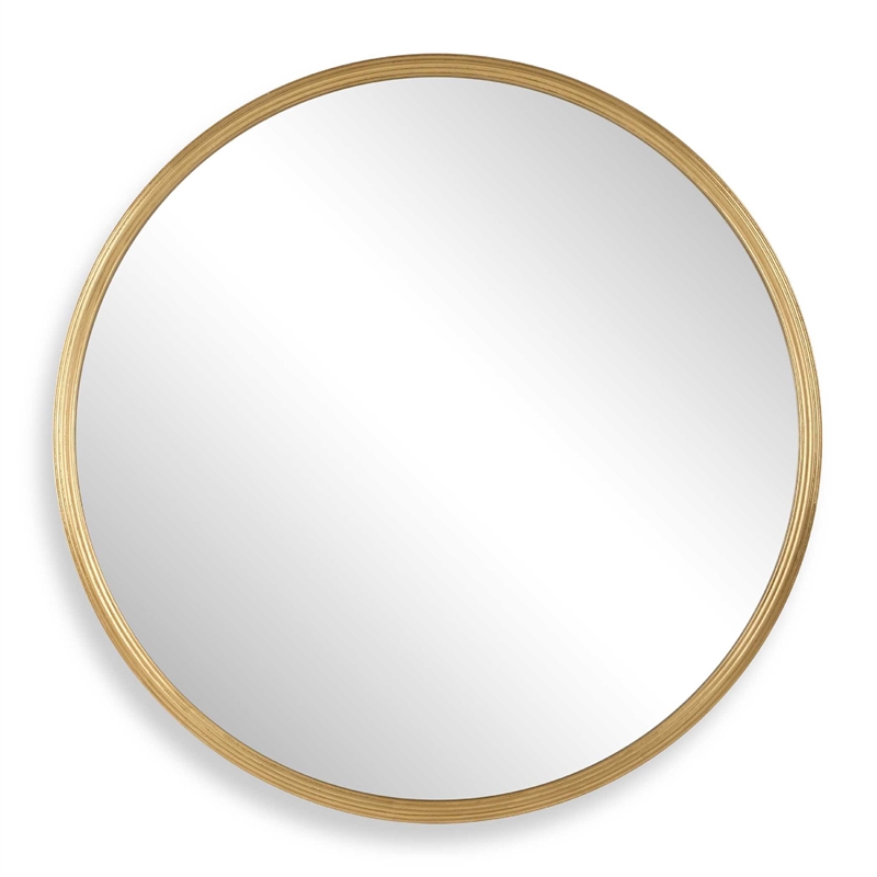 Decorative Wall Mirror- Ribbed Accent Gold Leaf- 34 Inch Round Frame