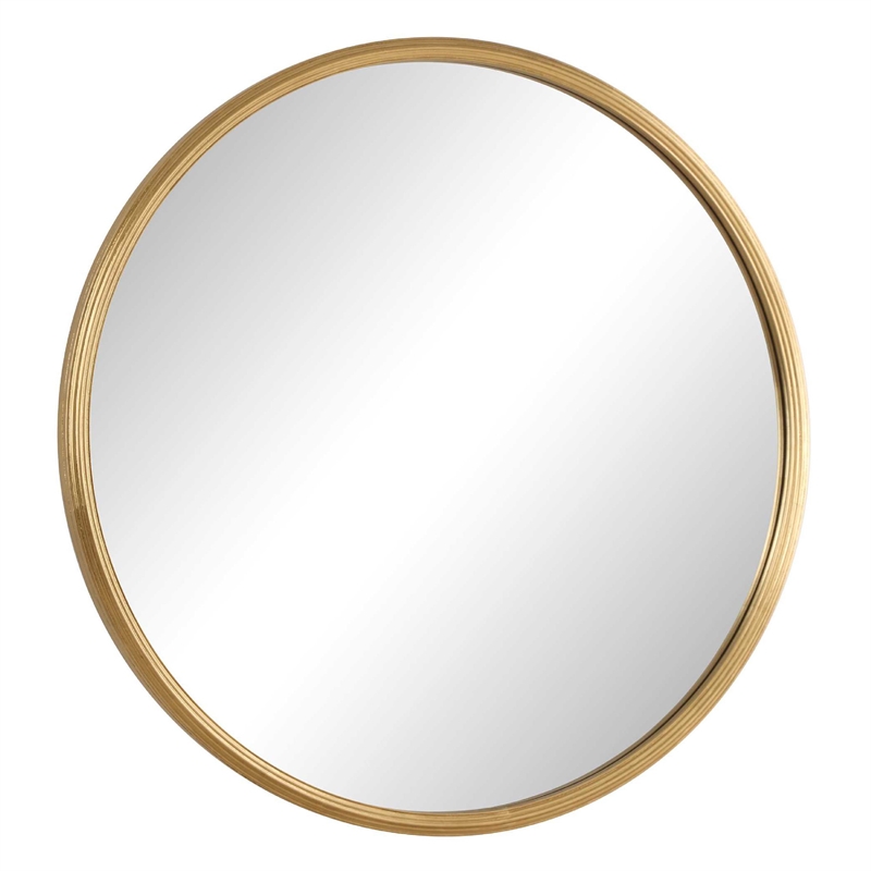 Decorative Wall Mirror- Ribbed Accent Gold Leaf- 34 Inch Round Frame
