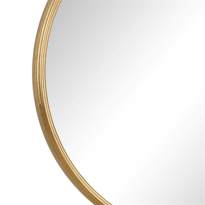 Decorative Wall Mirror- Ribbed Accent Gold Leaf- 34 Inch Round Frame