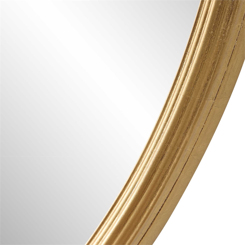Decorative Wall Mirror- Ribbed Accent Gold Leaf- 34 Inch Round Frame