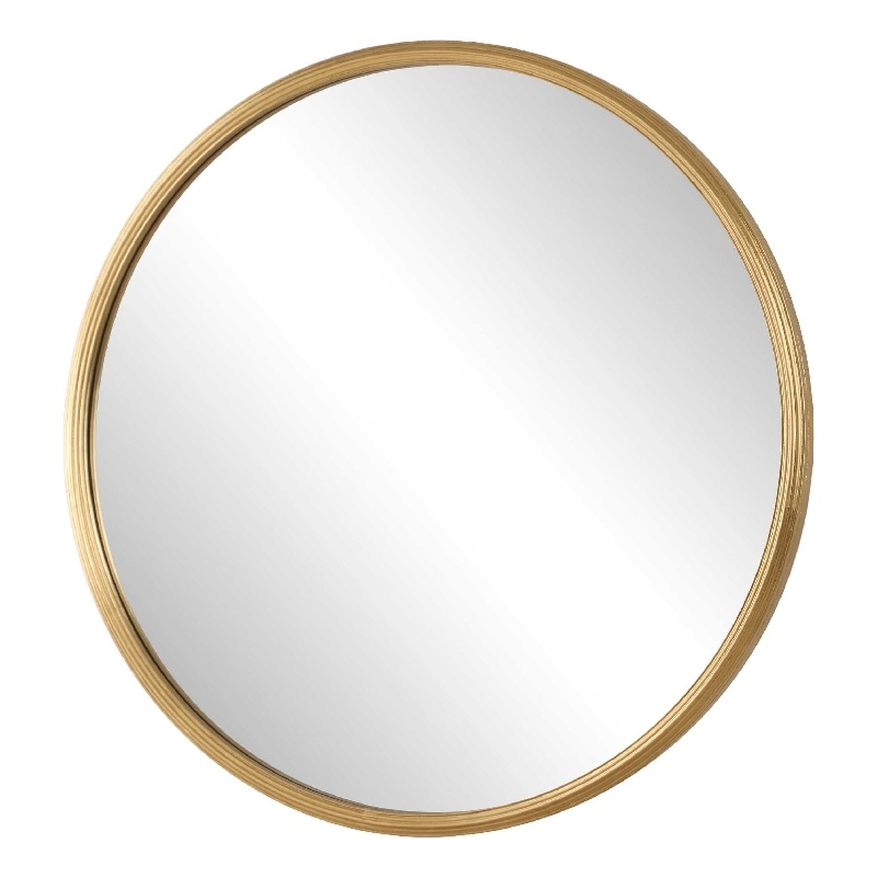 Decorative Wall Mirror- Ribbed Accent Gold Leaf- 34 Inch Round Frame