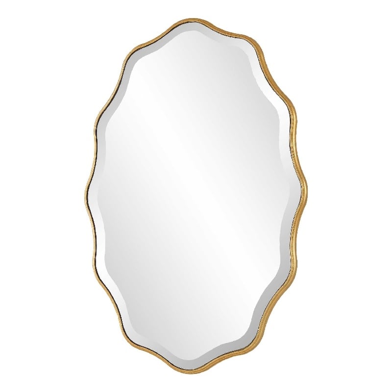 Decorative Wall Mirror- Gold Wavy Leaf- Beveled Glass- 22x32