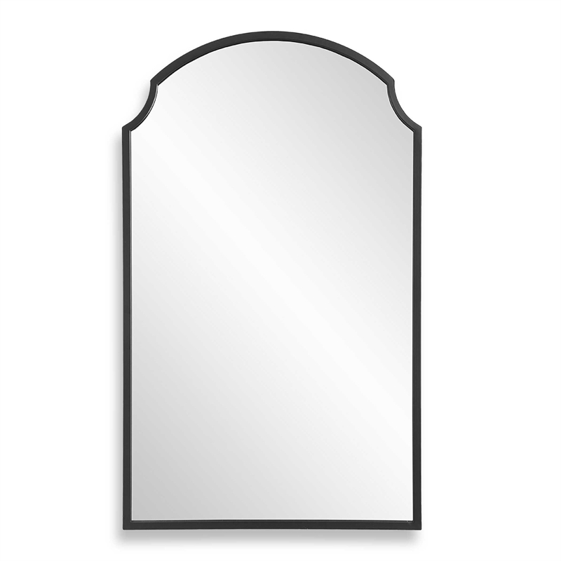 Kona Accent Wall Mirror- Arched Top- Scalloped Corners- Satin Black 22x36