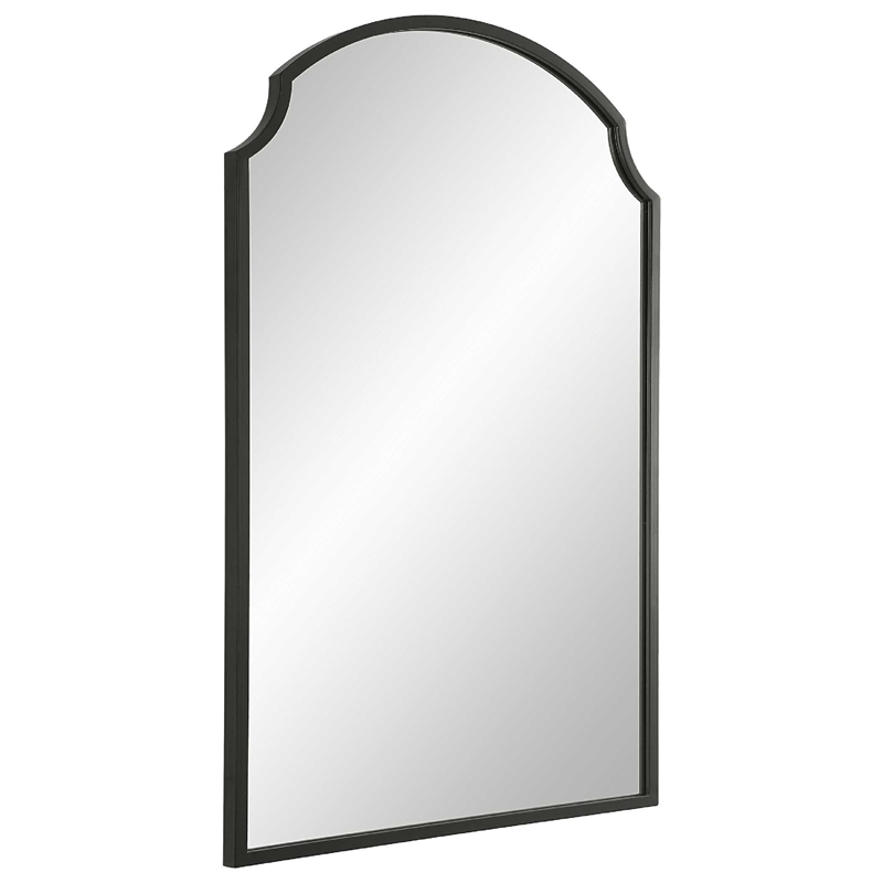 Kona Accent Wall Mirror- Arched Top- Scalloped Corners- Satin Black 22x36