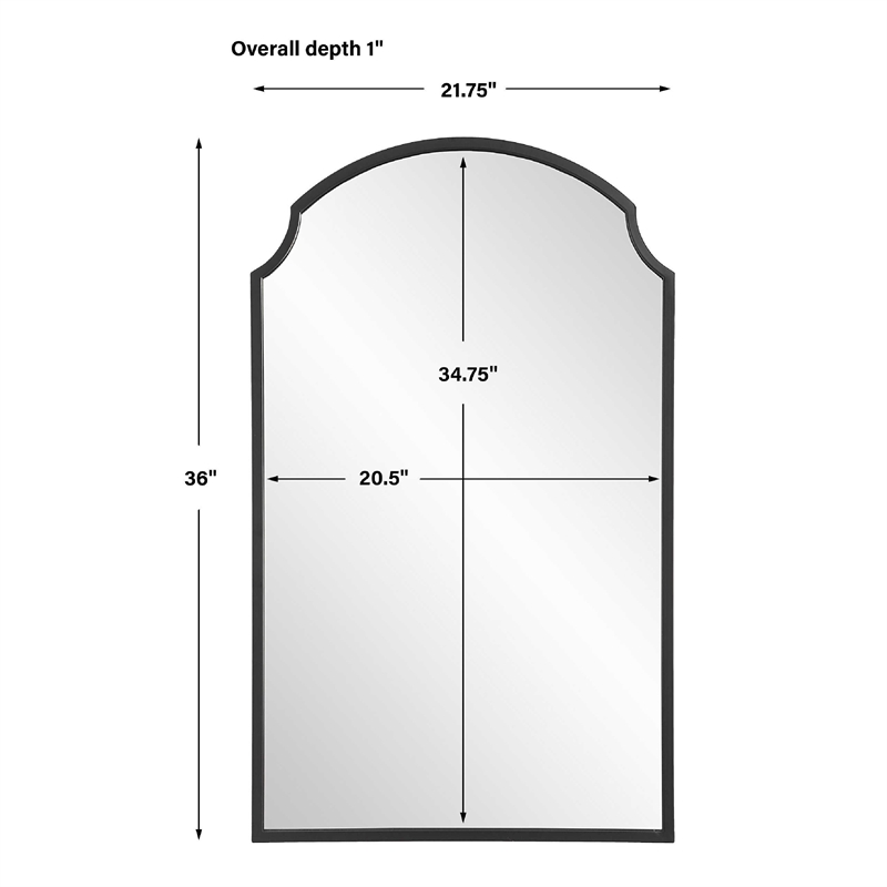 Kona Accent Wall Mirror- Arched Top- Scalloped Corners- Satin Black 22x36