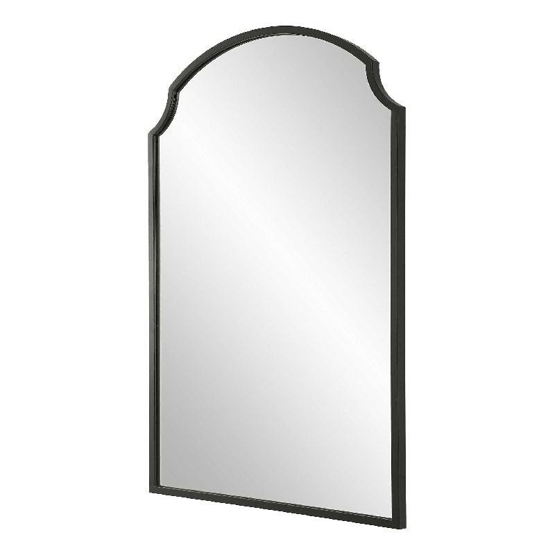 Kona Accent Wall Mirror- Arched Top- Scalloped Corners- Satin Black 22x36