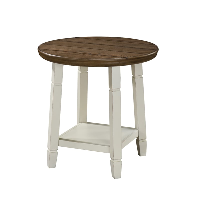 Ethy 3pc Round Coffee Table & End Table Set- Lower Shelf- Brown & White