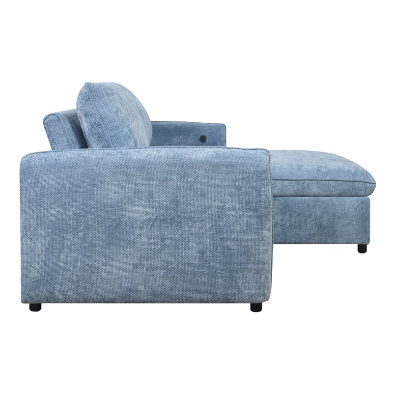 Fina Loveseat w Pop Up Sleeper- Storage Chaise- Foam Fill Blue Polyester