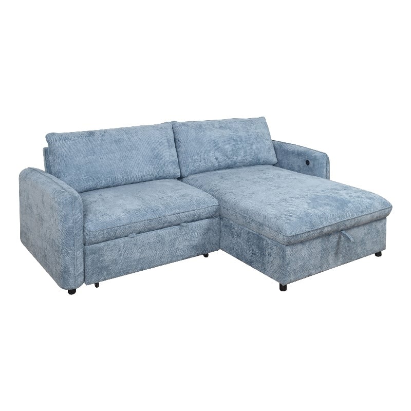 Fina Loveseat w Pop Up Sleeper- Storage Chaise- Foam Fill Blue Polyester