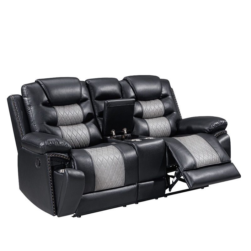 Asher Lovseat w Dual Manual Recliners- Console- Cupholders- Black and Gray