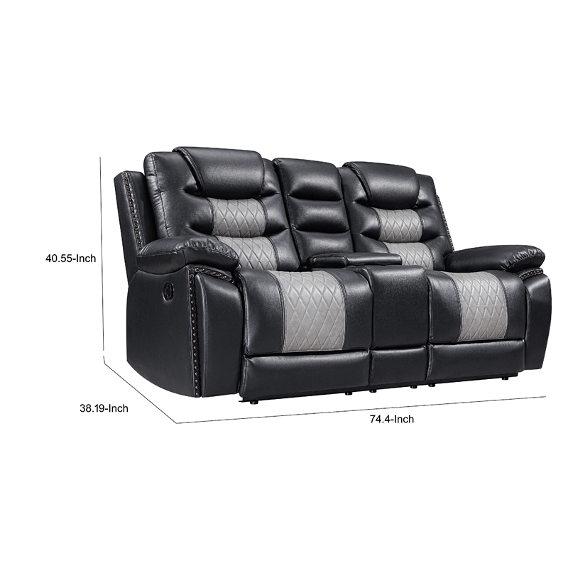Asher Lovseat w Dual Manual Recliners- Console- Cupholders- Black and Gray
