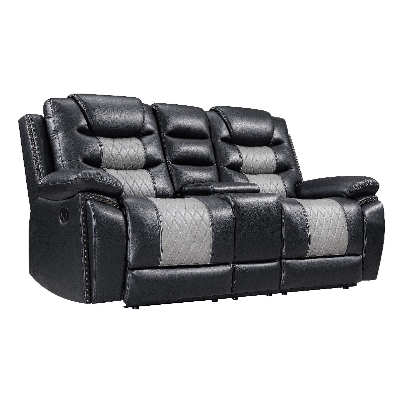 Asher Lovseat w Dual Manual Recliners- Console- Cupholders- Black and Gray